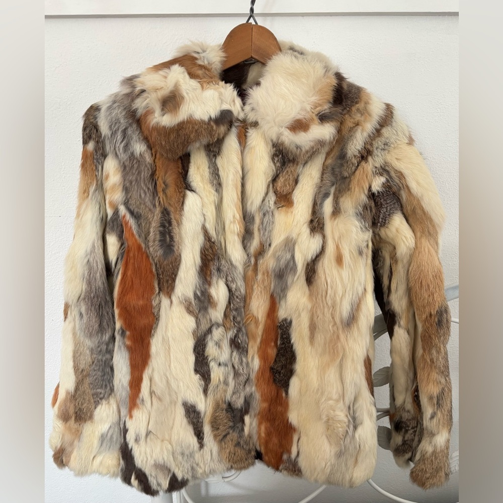 Vintage 1970s Women's Multicolor Rabbit Fur Jacket